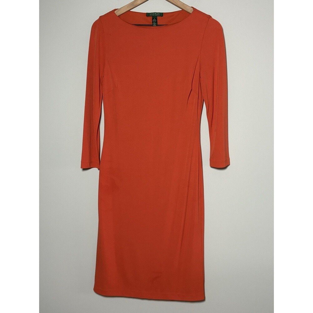 Lauren Ralph Lauren LRL Dress Orange Boat Neck 3/4 Sleeve Women's Size 4